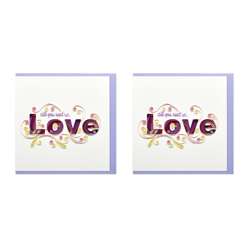 2PK Boyle Handmade Paper 15x15cm Quilled Greeting Card All You Need Is Love