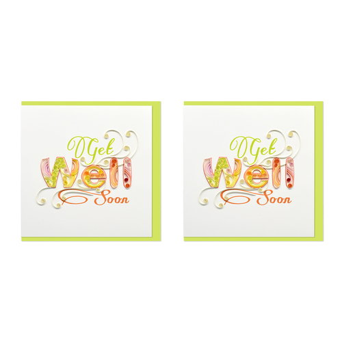2PK Boyle Handmade Paper 15x15cm Quilled Greeting Card Get Well Soon Green