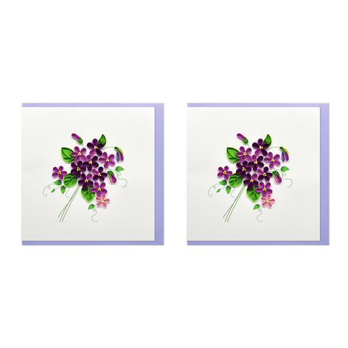 2PK Boyle Handmade Paper 15x15cm Quilled Greeting Card Violet Flower Bunch