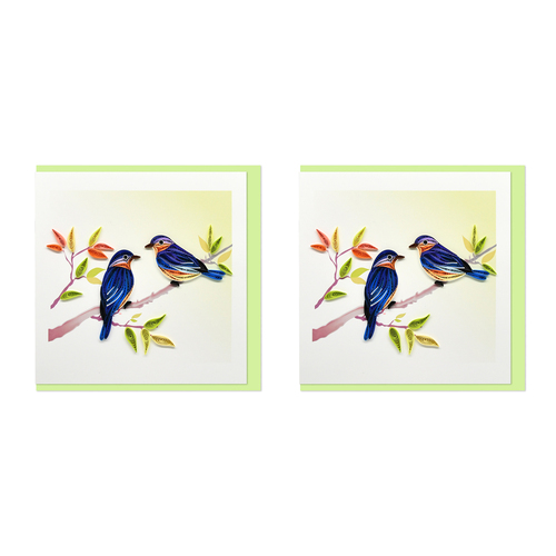 2PK Boyle Handmade Paper 15x15cm Quilled Greeting Card Two Birds In A Tree