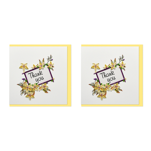 2PK Boyle Handmade Paper 15x15cm Quilled Greeting Card Thank You - Cream Flowers