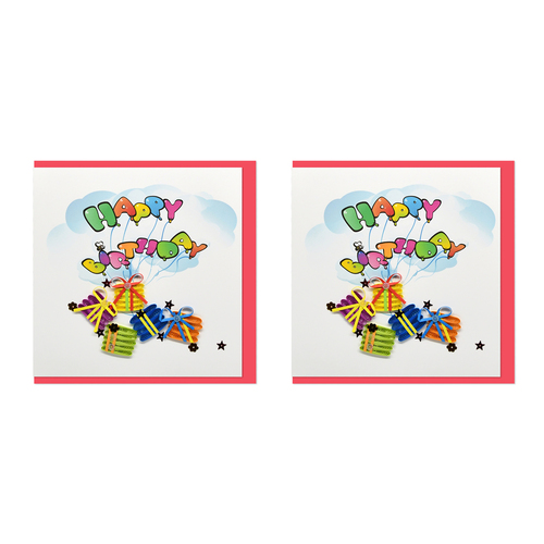 2PK Boyle Handmade Paper 15x15cm Quilled Greeting Card Happy Birthday Floating Presents