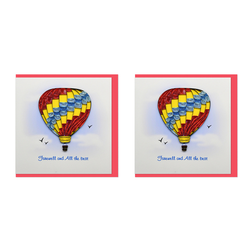 2PK Boyle Handmade Paper 15x15cm Quilled Greeting Card Hot Air Balloon Farewell and All The Best