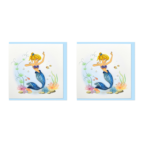 2PK Boyle Handmade Paper 15x15cm Quilled Greeting Card Mermaid