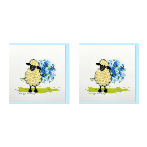 2PK Boyle Handmade Paper 15x15cm Quilled Greeting Card Happy Birthday Sheep