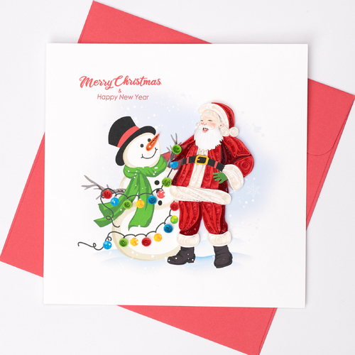 Boyle Handmade Paper 15x15cm Quilled Greeting Card Santa and Snowman 