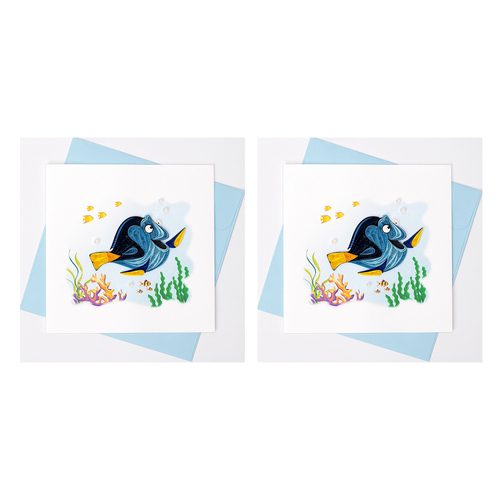 2PK Boyle Handmade Paper 15x15cm Quilled Greeting Card Blue Fish 