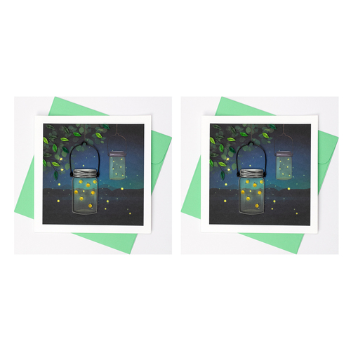 2PK Boyle Handmade Paper 15x15cm Quilled Greeting Card Fireflies 