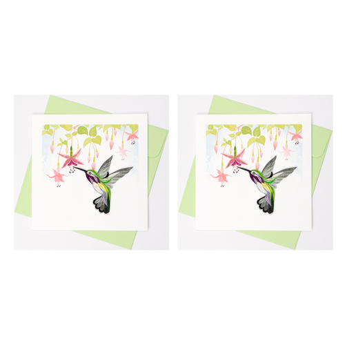 2PK Boyle Handmade Paper 15x15cm Quilled Greeting Card Hummingbird with Fuchsia 