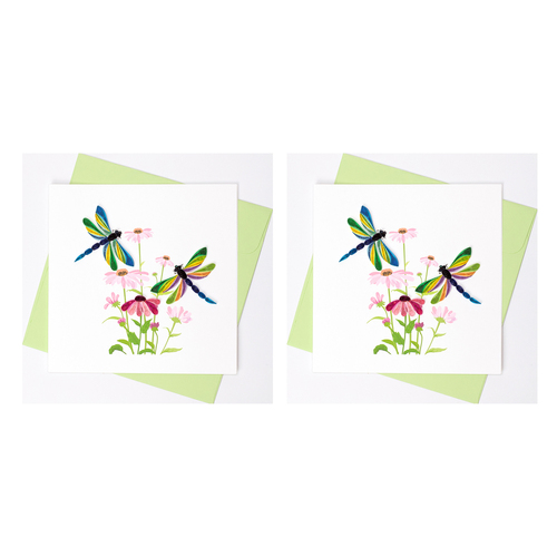 2PK Boyle Handmade Paper 15x15cm Quilled Greeting Card Two Dragonflies 