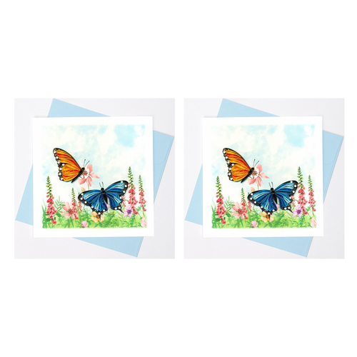 2PK Boyle Handmade Paper 15x15cm Quilled Greeting Card Gold and Blue Butterflies 