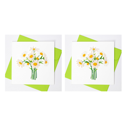 2PK Boyle Handmade Paper 15x15cm Quilled Greeting Card White Daisies 