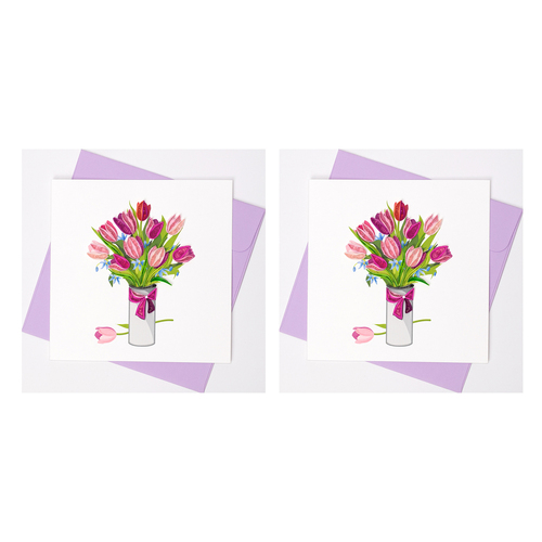 2PK Boyle Handmade Paper 15x15cm Quilled Greeting Card Pink Tulips 