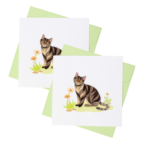 2PK Boyle Quilled 15cm Greeting Card Cat & Flowers - Brown