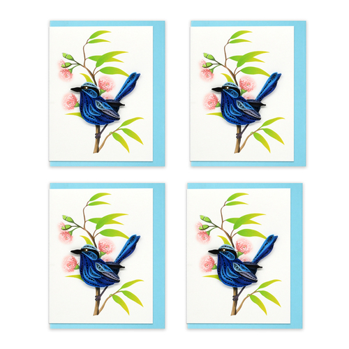 4PK Boyle Handmade Paper Quilled 8.5x6.4cm Mini Greeting Card Blue Wren