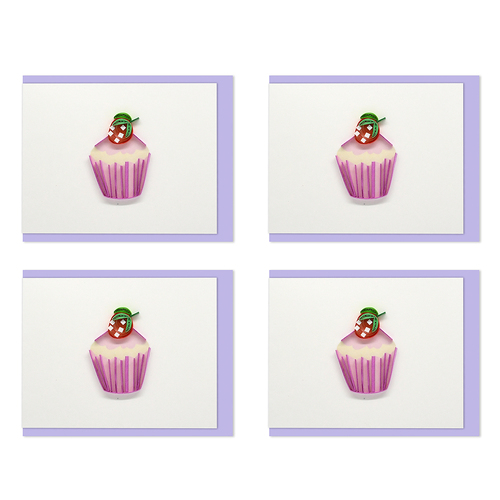 4PK Boyle Handmade Paper Quilled 8.5x6.4cm Mini Greeting Card Strawberry Cupcake