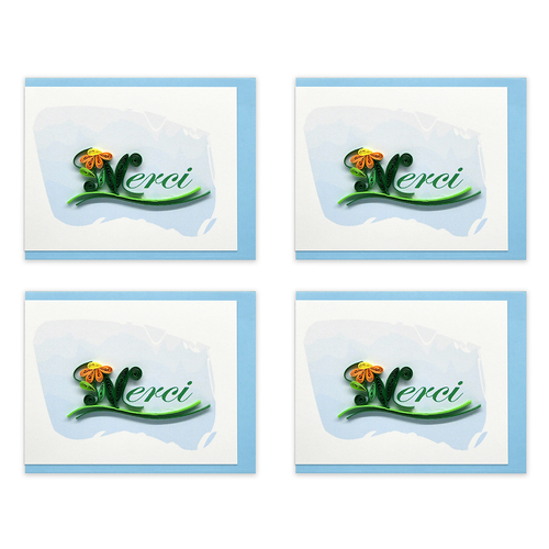4PK Boyle Handmade Paper Quilled 8.5x6.4cm Mini Greeting Card Merci