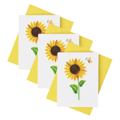 3PK Boyle Quilled 8.5cm Sunflower Mini Greeting Card - Yellow