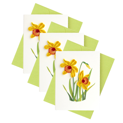 3PK Boyle Quilled 8.5cm Daffodils Mini Greeting Card - Yellow