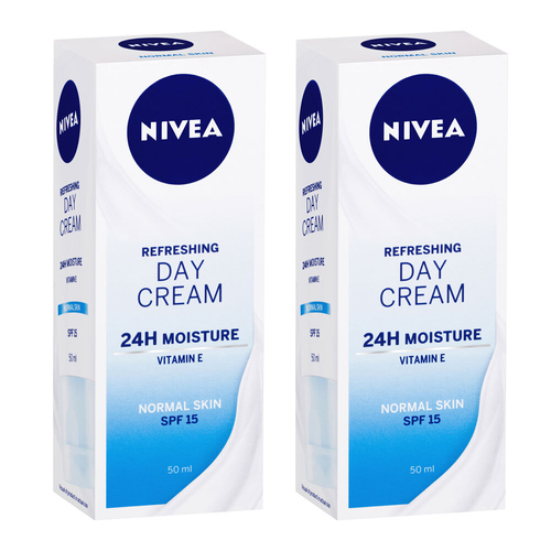 2PK Nivea 50ml Refreshing Day Cream Vitamin E Normal Skin SPF15