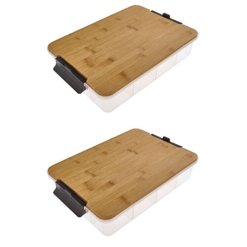 2PK Farberware SnackleBox Bamboo Storage Board and Box, 30x40.5cm Brown/Clear