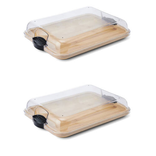 2PK Farberware Build-a-Board Bamboo Rectangular Board, 28x35.5cm Brown/Clear