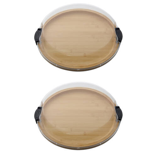 2PK Farberware Build-a-Board Bamboo Round Snacking Board, 35.5cm Brown/Clear