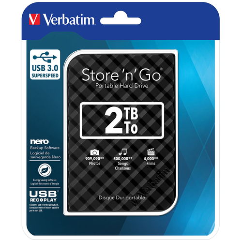 Verbatim USB 3.0 Store'n'Go 2.5" External HDD Grid Design 2TB - Black