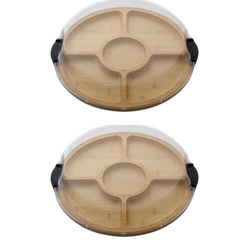 2PK Farberware Build-a-Board Bamboo Round Divided Board, 35.5cm Brown/Clear