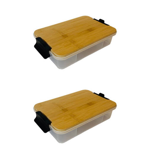 2PK Farberware SnackleBox Bamboo Storage Board and Box, 20x32cm Brown/Clear