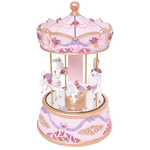 Gibson Gifts Classic Mirror Musical Carousel Large 13x23cm - Pink
