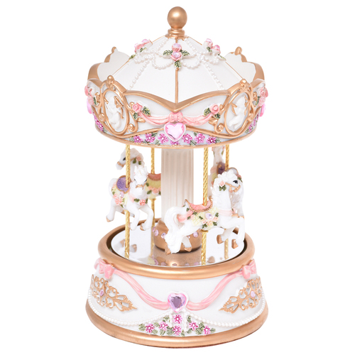 Gibson Gifts Mirror Cream Classic Musical Carousel Large 22x12cm