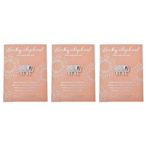 3PK Gibson Gifts Equilibrium Silver Pin/Brooch - Lucky Elephant