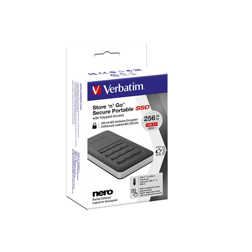 Verbatim Store'n'Go USB 3.1 Secure SSD 256GB w/ Keypad Access - Black