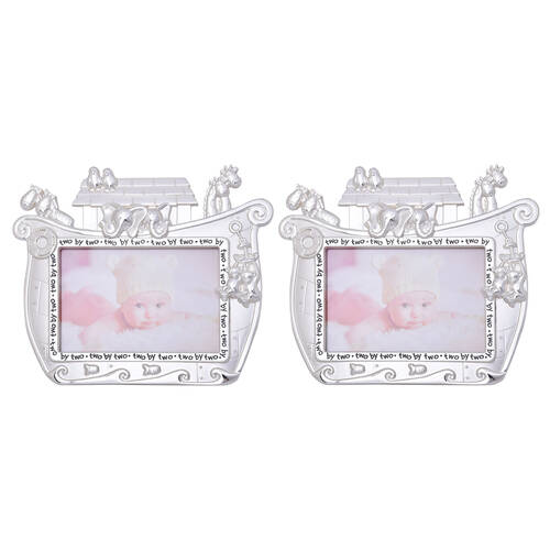 2PK Gibson Gifts Silver Noahs Ark Photo Frame 6x4'' - Silver