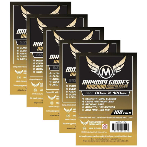 5PK 100pc Mayday 80x120mm Magnum Gold Sleeve Case Protector