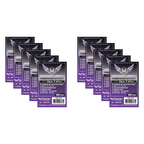 10PK 100pc Mayday 56x87mm Standard USA Game Size Card Sleeves Purple
