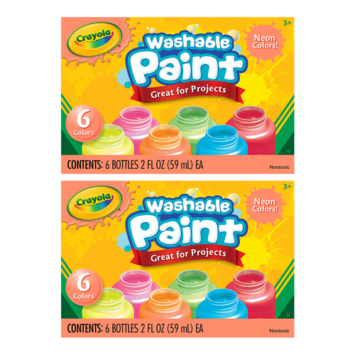 2x6pc Crayola Kids/Childrens Creative Washable Paint - Neon 36m+