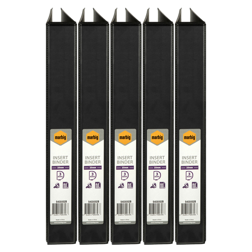 5PK Marbig Clearview 3 D-Ring Insert Binder A4 File Organiser 25mm - Black