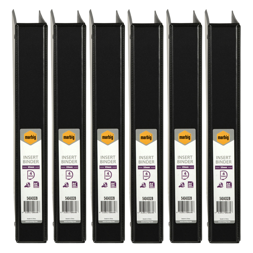 20pc Marbig Clearview 4 D-Ring Insert Binder A4 File Organiser 25mm - Black
