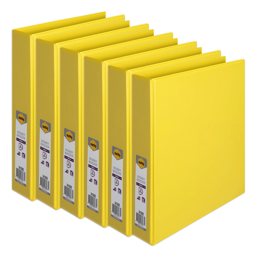 6PK Marbig PP Clearview 2 D-Ring 38mm A4 Insert Binder File Organiser - Yellow