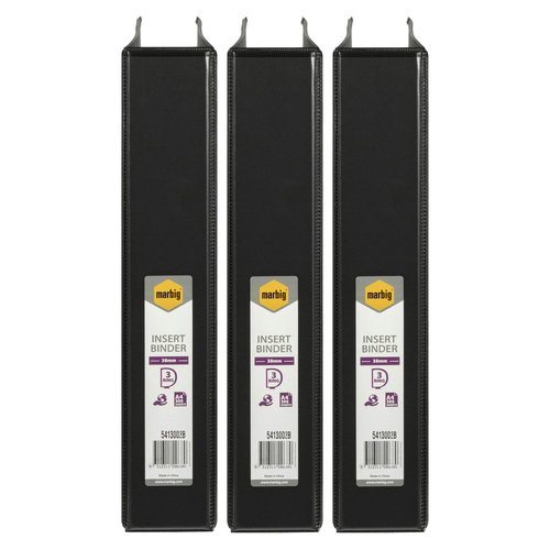 3PK Marbig Clearview 3 D-Ring Insert Binder A4 File Organiser 38mm - Black