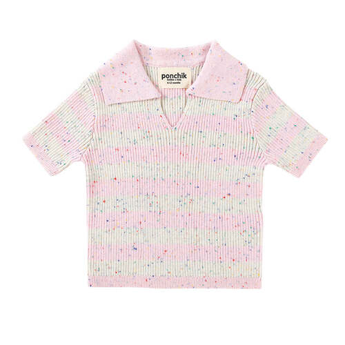 Ponchik Cotton Polo Fairy Floss Speckle Stripe Knit Size 3y