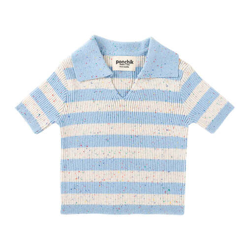 Ponchik Cotton Polo Ocean Speckle Stripe Knit Size 8y
