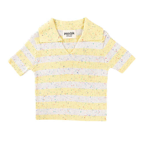 Ponchik Cotton Polo Sunshine Speckle Stripe Knit Size 0-3m