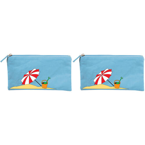2PK Wicked Sista Embroidered Purse On The Beach 20x10cm - Blue