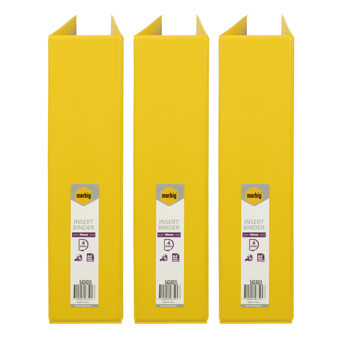 3PK Marbig PP Clearview 4 D-Ring 50mm A4 Insert Binder File Organiser - Yellow