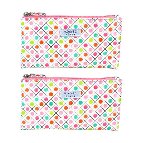 2PK Wicked Sista Bright Spot Small Flat Purse Waterproof Polka Dot - Multi