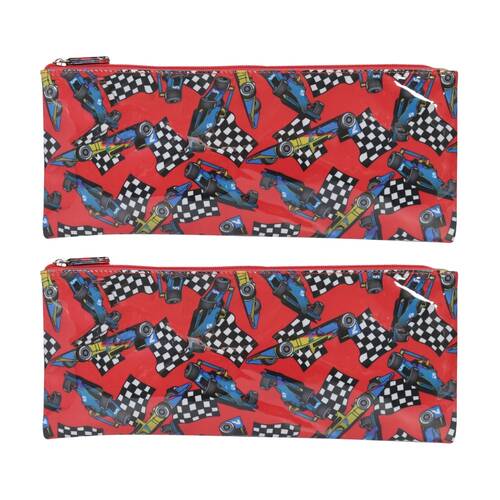 2PK Mister Race Cars Long Flat Storage Bag Waterproof Pencil Case