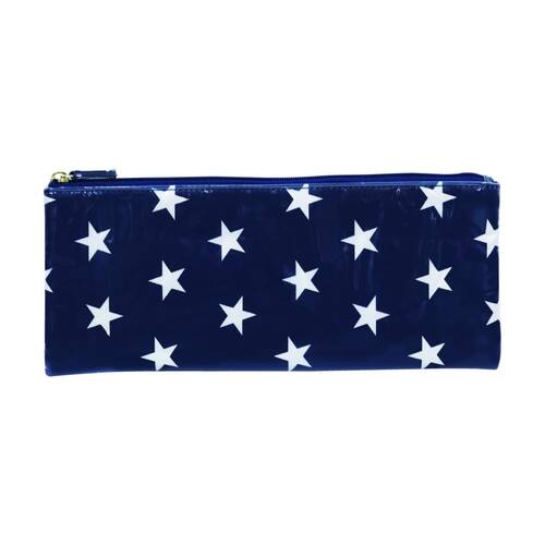Mister Stars Long Flat PVC Polyyester Waterproof Makeup Bag Dark Blue